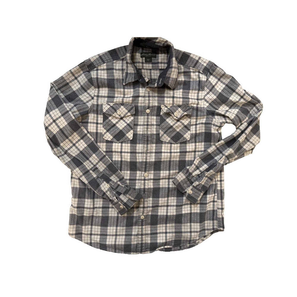 Vintage 90s Eddie Bauer Shirt Mens XL Gray Plaid Long Sleeve Flannel Button‎